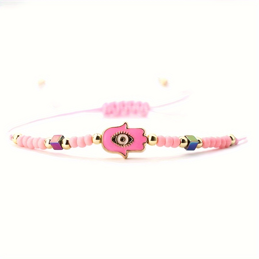 Boho Fatima Eye Charm Bracelet Nylon Rope Seed Bead Jewelry